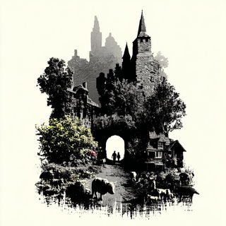Scarred Strata style, Midjourney V7: retro fairy-tale illustration