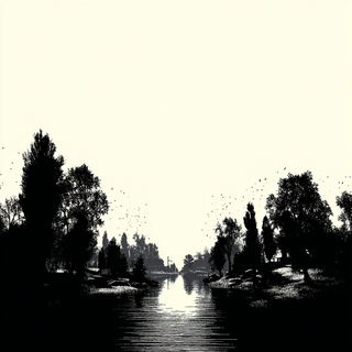 Scarred Strata style, Midjourney V7: realistic landscape photograph of quiet dawn