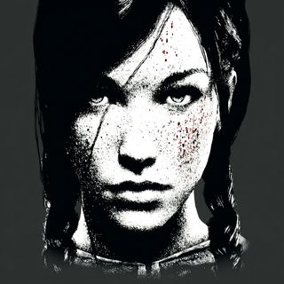 Scarred Strata style, Midjourney V7: photographic portrait of female protagonist