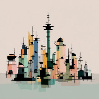 Glyphfolk style, Midjourney V7: megacity with futuristic bioarchitecture