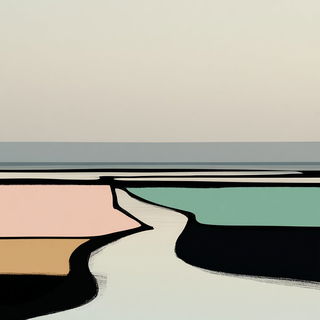 Glyphfolk style, Midjourney V7: realistic landscape photograph of quiet dawn