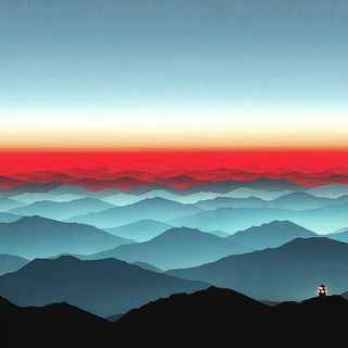 Contourama style, Midjourney V7: realistic landscape photograph of quiet dawn
