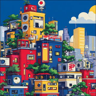 Koiwake Cartoons style, Midjourney V7: megacity with futuristic bioarchitecture