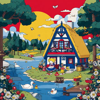 Koiwake Cartoons style, Midjourney V7: retro fairy-tale illustration