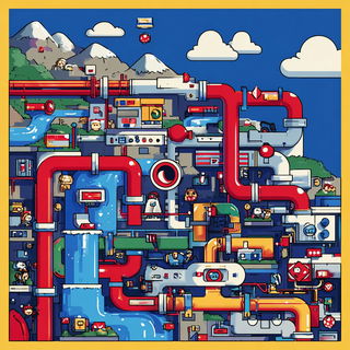 Koiwake Cartoons style, Midjourney V7: technical infrastructure blueprint schematics
