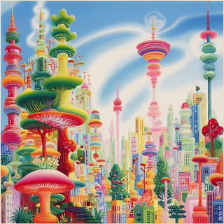 Vernal Mycelium style, Midjourney V7: megacity with futuristic bioarchitecture