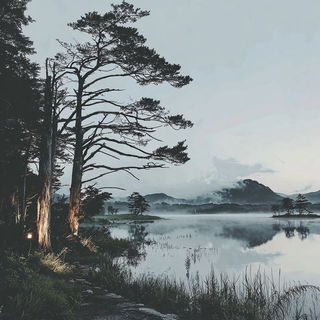 Glaciographica style, Midjourney V7: realistic landscape photograph of quiet dawn