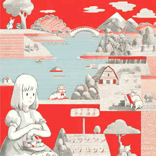 Matsuri Linocollage style, Midjourney V7: retro fairy-tale illustration