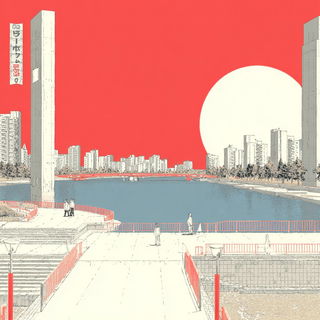 Matsuri Linocollage style, Midjourney V7: cinematic shot from sci-fi movie