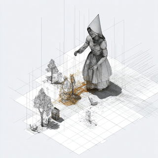 Cortical Terrain style, Midjourney V7: retro fairy-tale illustration