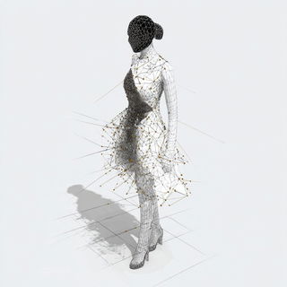 Cortical Terrain style, Midjourney V7: haute-couture fashion outfit