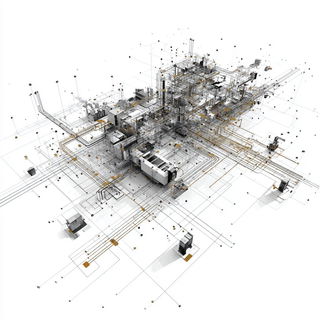 Cortical Terrain style, Midjourney V7: technical infrastructure blueprint schematics
