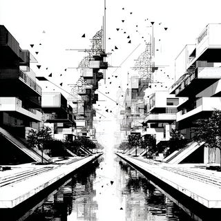 Gridfracture style, Midjourney V7: megacity with futuristic bioarchitecture