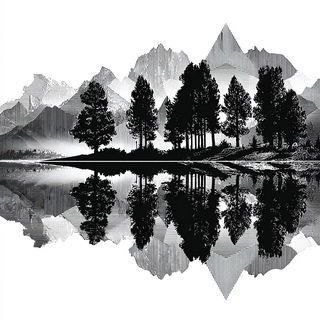 Gridfracture style, Midjourney V7: realistic landscape photograph of quiet dawn