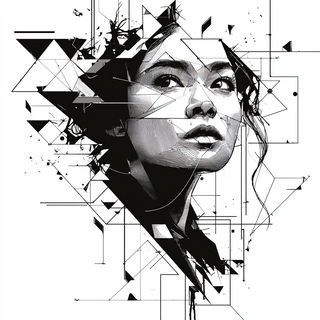 Gridfracture style, Midjourney V7: photographic portrait of female protagonist