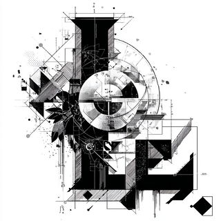 Gridfracture style, Midjourney V7: typographic composition with large letters