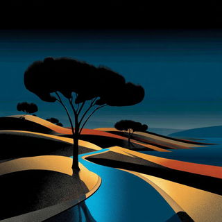 Goldwater Anachorism style, Midjourney V7: realistic landscape photograph of quiet dawn
