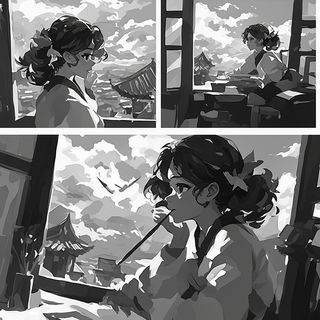 Salmonato style, Midjourney V7: black-and-white manga comic strip