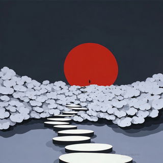 Redstart Cloudrange style, Midjourney V7: abstract 3D render