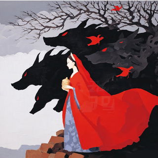 Redstart Cloudrange style, Midjourney V7: retro fairy-tale illustration