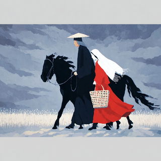 Redstart Cloudrange style, Midjourney V7: traditional folk art
