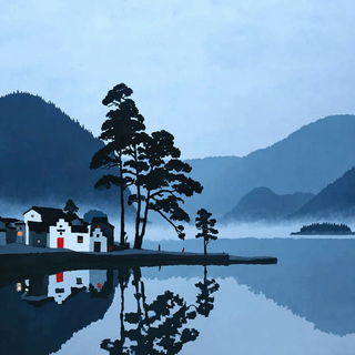 Redstart Cloudrange style, Midjourney V7: realistic landscape photograph of quiet dawn