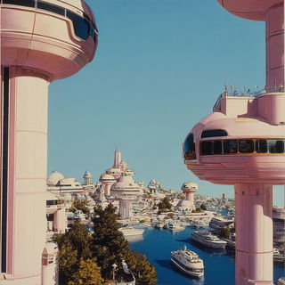 Pollen Threadworks style, Midjourney V7: megacity with futuristic bioarchitecture
