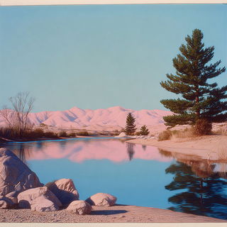 Pollen Threadworks style, Midjourney V7: realistic landscape photograph of quiet dawn