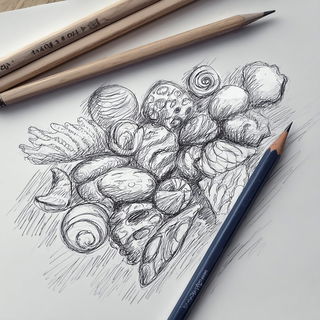 Graphitogravure style, Midjourney V7: creative pattern composition