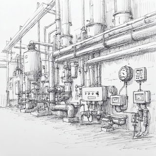 Graphitogravure style, Midjourney V7: technical infrastructure blueprint schematics