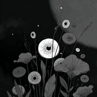 Pulpmoon style, Midjourney V7: creative pattern composition