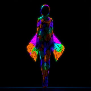 Ultraviolet Stroke Rivers style, Midjourney V7: haute-couture fashion outfit