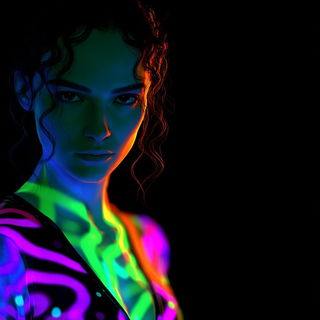 Ultraviolet Stroke Rivers style, Midjourney V7: photographic portrait of female protagonist