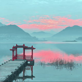 Nuwa Cloudseal style, Midjourney V7: realistic landscape photograph of quiet dawn