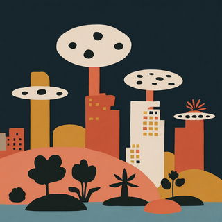 Forgecut Iconics style, Midjourney V7: megacity with futuristic bioarchitecture