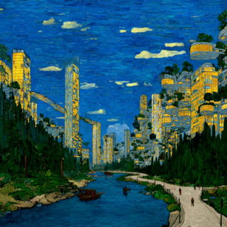 Carouselstrom style, Midjourney V7: megacity with futuristic bioarchitecture