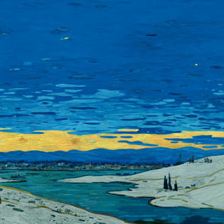 Carouselstrom style, Midjourney V7: realistic landscape photograph of quiet dawn