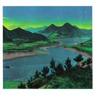 Densitotype style, Midjourney V7: realistic landscape photograph of quiet dawn