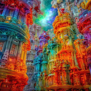 Pigment Serpent style, Midjourney V7: megacity with futuristic bioarchitecture
