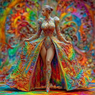 Pigment Serpent style, Midjourney V7: haute-couture fashion outfit