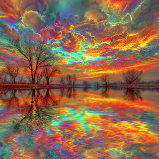 Pigment Serpent style, Midjourney V7: realistic landscape photograph of quiet dawn