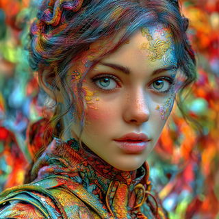 Pigment Serpent style, Midjourney V7: photographic portrait of female protagonist