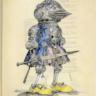 Tendrilarcheology style, Midjourney V7: concept art character design of retropunk steam knight