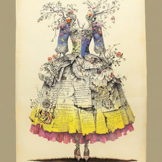 Tendrilarcheology style, Midjourney V7: haute-couture fashion outfit