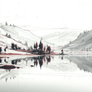 Chaka Ember Procession style, Midjourney V7: realistic landscape photograph of quiet dawn