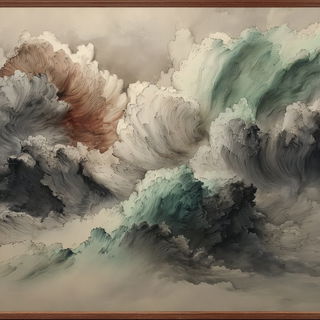 Pavilion Behind the Falls style, Midjourney V7: abstract 3D render