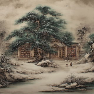 Pavilion Behind the Falls style, Midjourney V7: Midlibrary