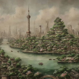 Pavilion Behind the Falls style, Midjourney V7: megacity with futuristic bioarchitecture