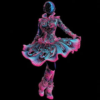 Chromolitho Topographies style, Midjourney V7: haute-couture fashion outfit