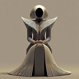 Sandcut Monoliths style, Midjourney V7: haute-couture fashion outfit